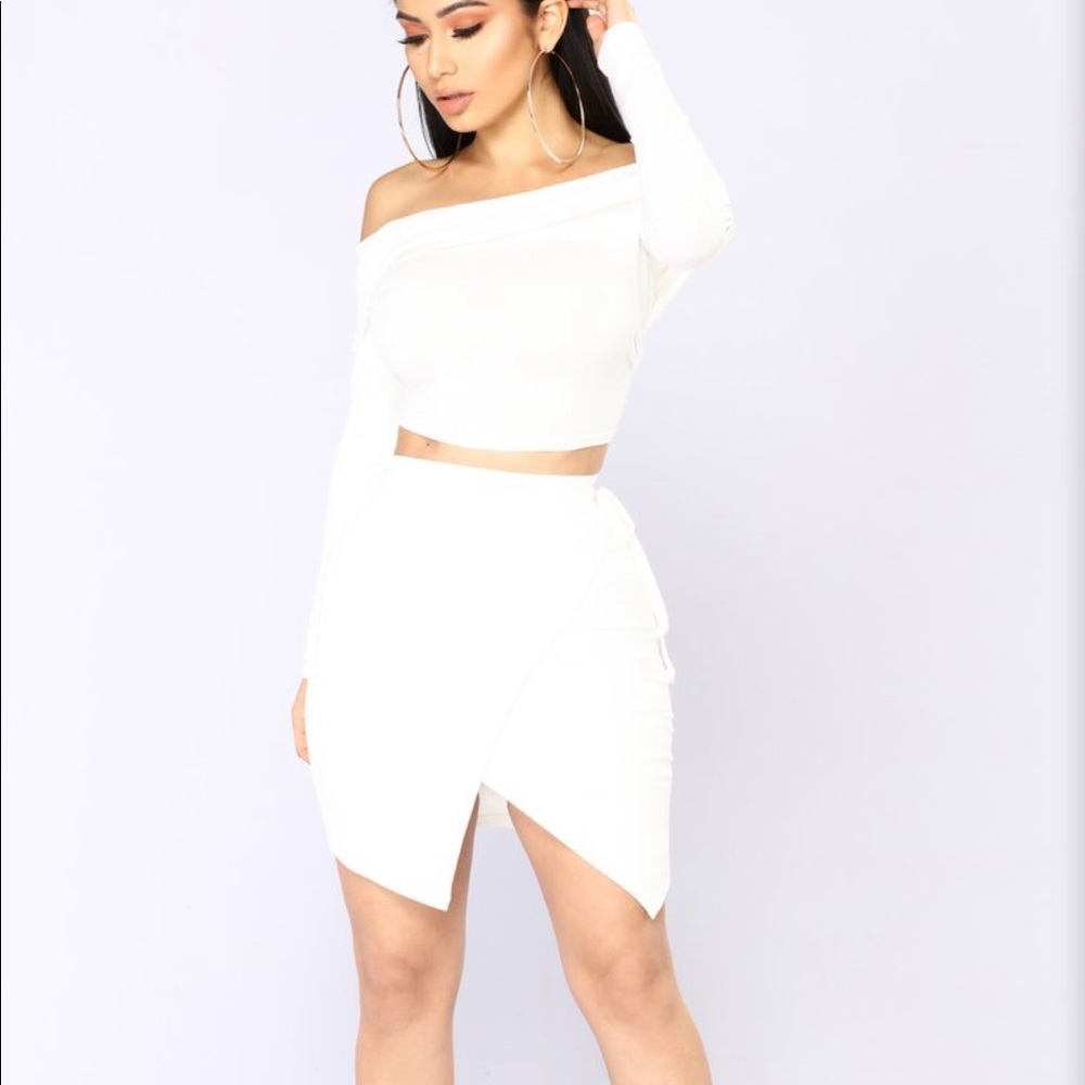 2pc Set- Skirt and off shoulder white crop top.